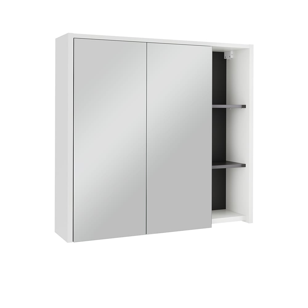 Vicco Badspiegelschrank mit offenen Regalen Weiß/Grau 80x75cm style modern Weiß Spanplatte