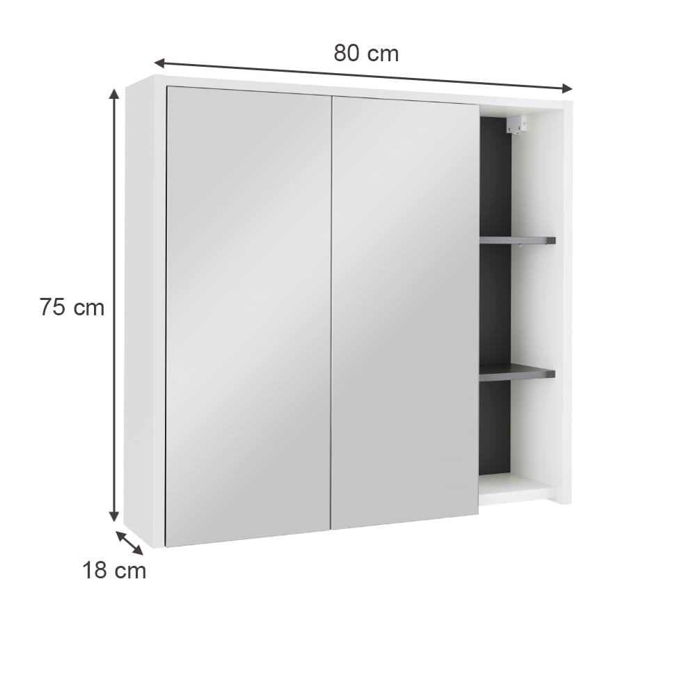Badspiegelschrank mit offenen Regalen Weiß/Grau 80x75cm - Maisons