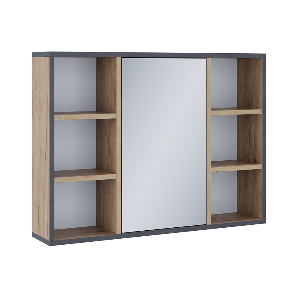 Vicco Badspiegelschrank mit Regalböden,Spiegeltür Goldkraft Eiche 80x59.2 style modern Braun Spanplatte
