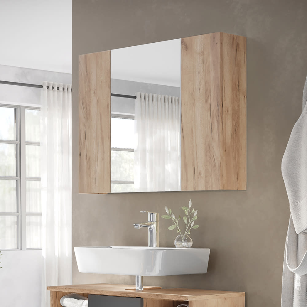 Badspiegelschrank mit Regalen Goldkraft Eiche 80x59.2cm - Maisons