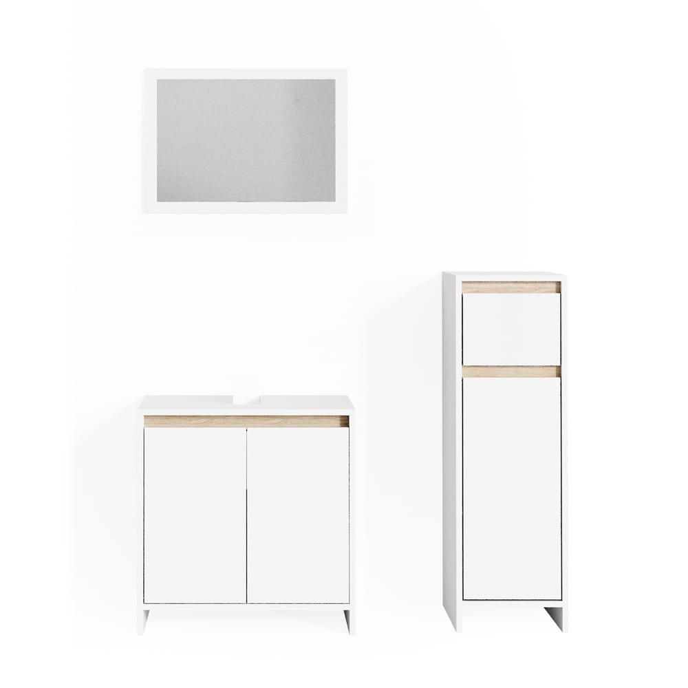 Vicco Badmöbel-Set 3-teilig Weiß/Sonoma 60x60cm style modern Weiß Spanplatte