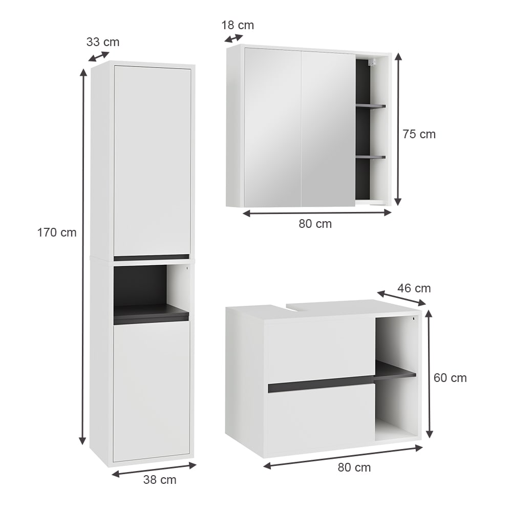 Badmöbel-Set 3-teilig Weiß/Grau 80x60cm - Maisons Du Monde