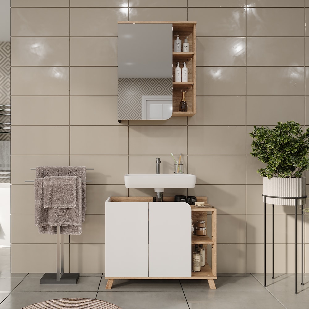 Badmöbel-Set 2-teilig Sonoma/Weiß 80x65cm - Maisons Du Monde