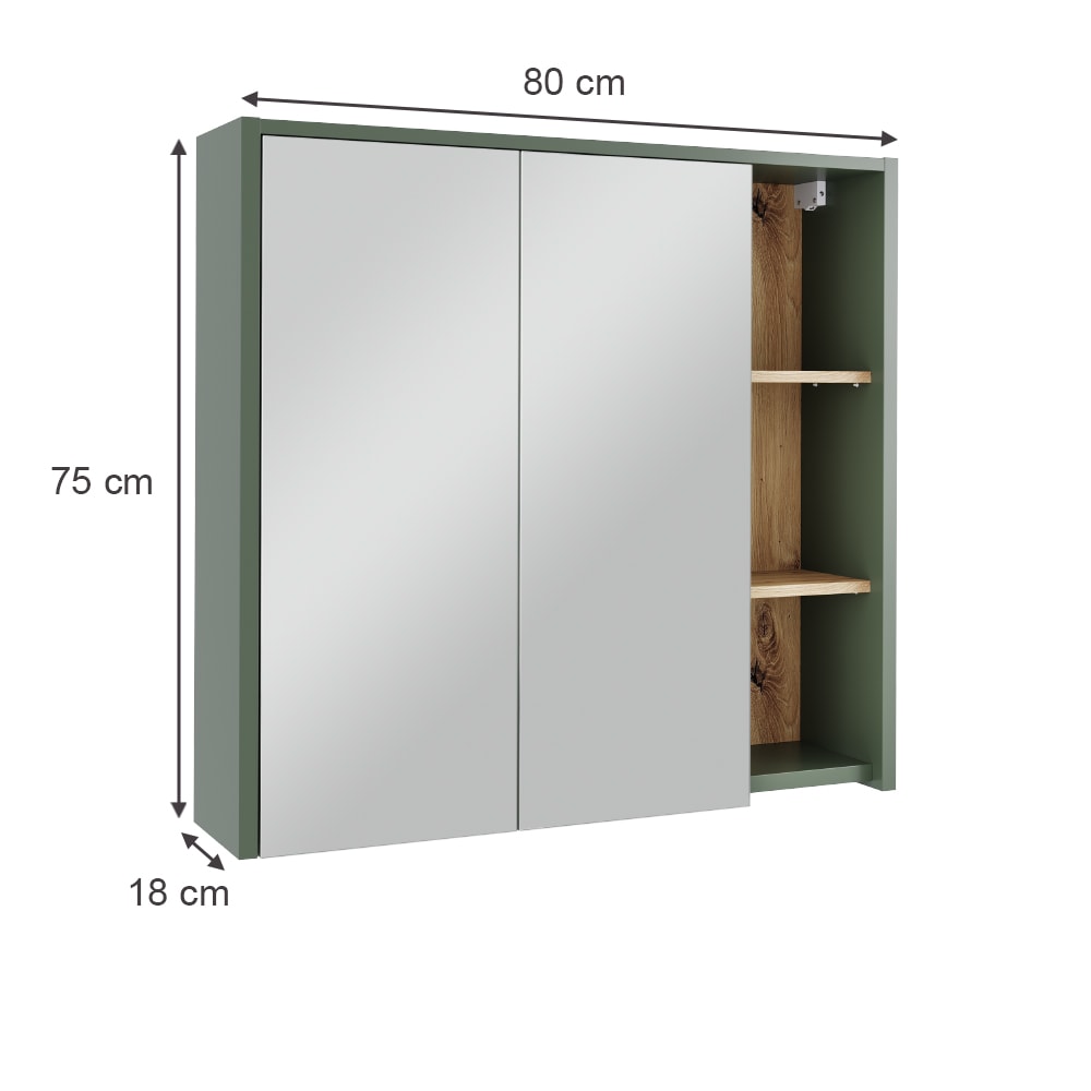 Badspiegelschrank mit offenen Regalen Grün 80x75cm - Maisons Du
