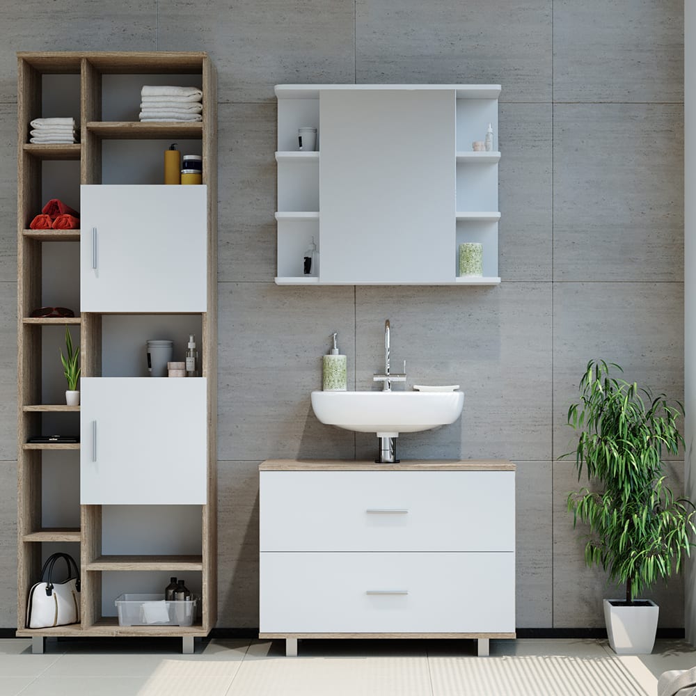 Badmöbel-Set 3-teilig Weiß/Sonoma 80x60.8cm - Maisons Du Monde