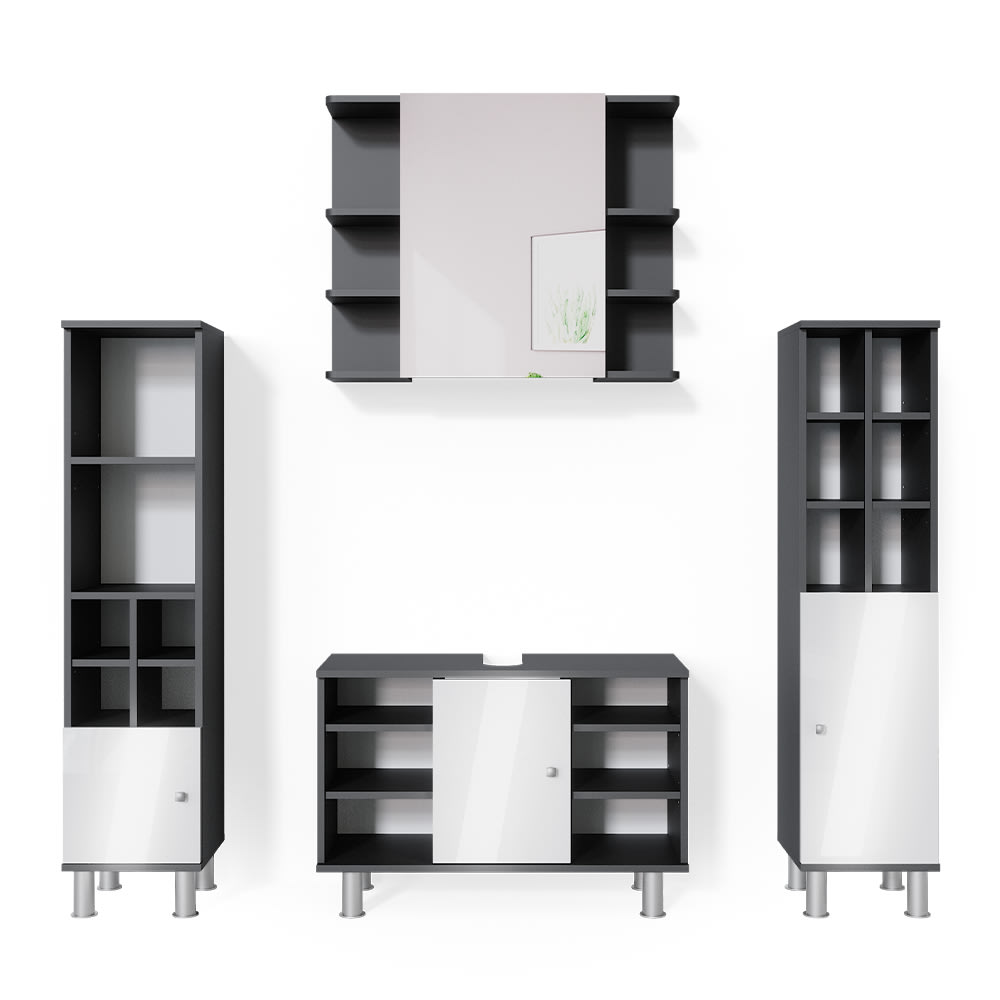 Vicco Badmöbel-Set 4-teilig Anthrazit 80x54cm style modern Grau Spanplatte