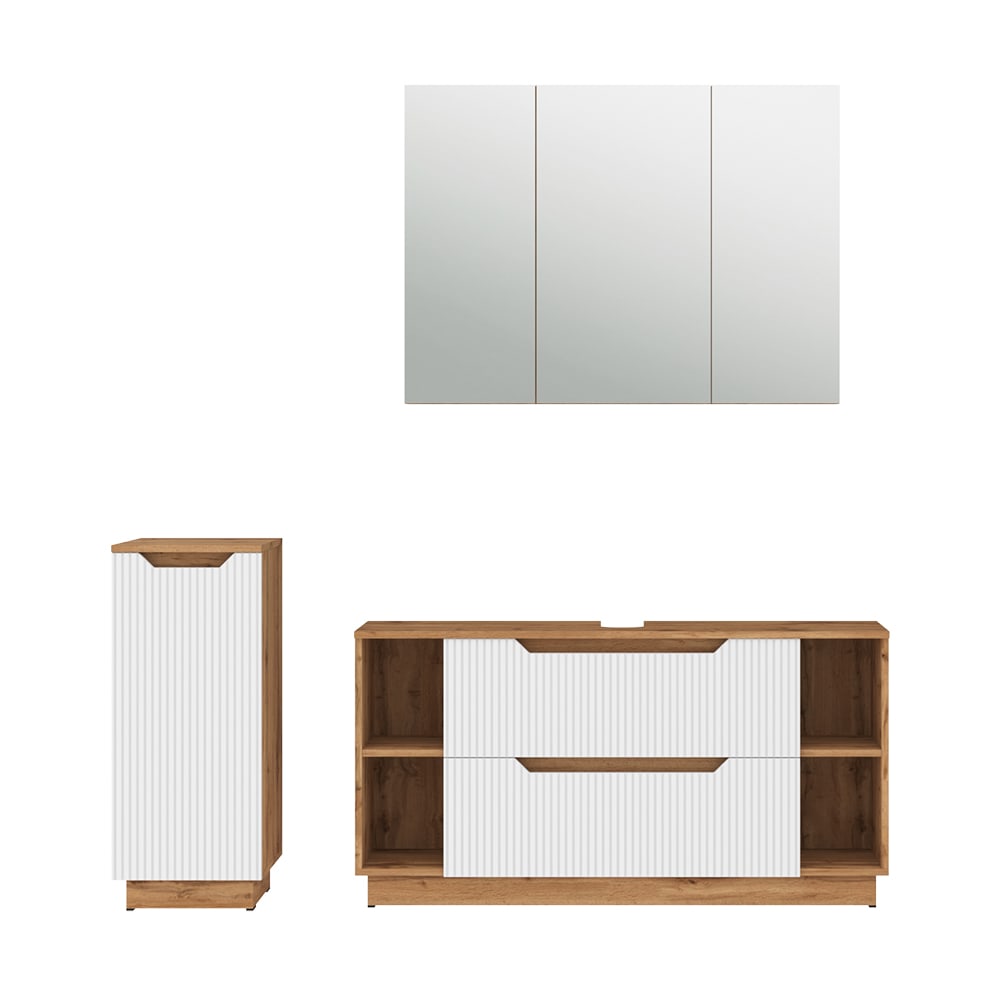 Meubles bain 3 pièces chêne/blanc rayé 119.2x62.5cm