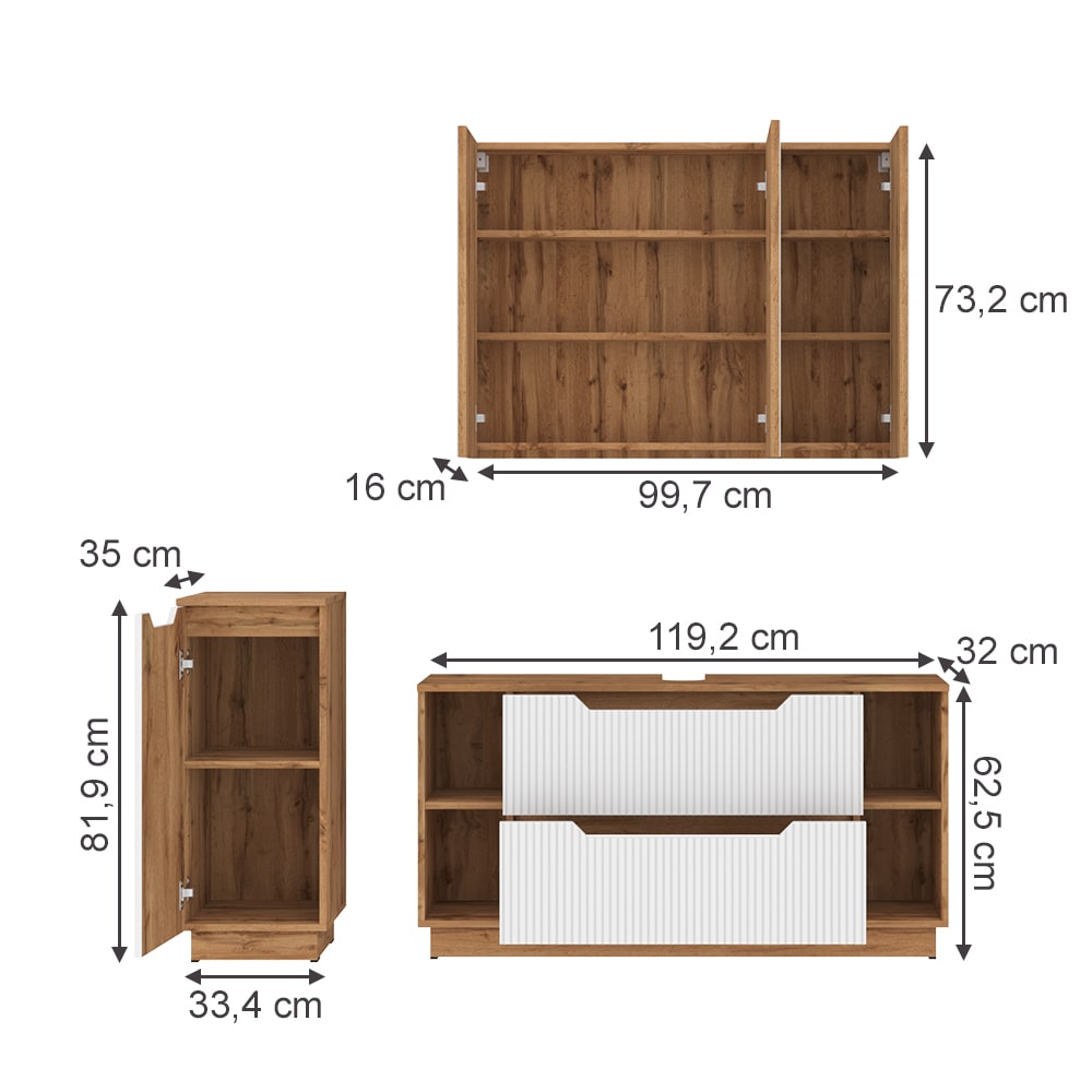 Badmöbel-Set 3-teilig Weiß 120x62.5cm - Maisons Du Monde