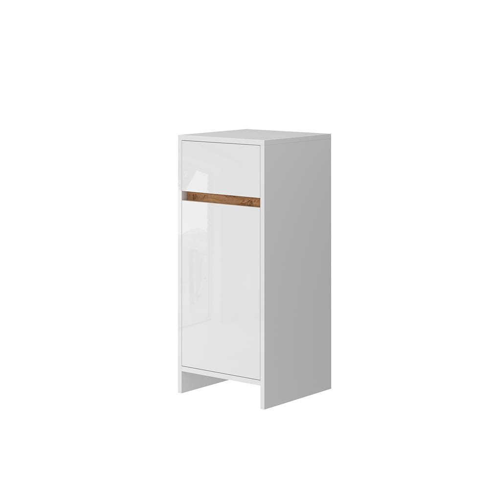 Vicco Midischrank mit Tür und Schublade Weiß Hochglanz 35x82cm style modern Weiß Spanplatte