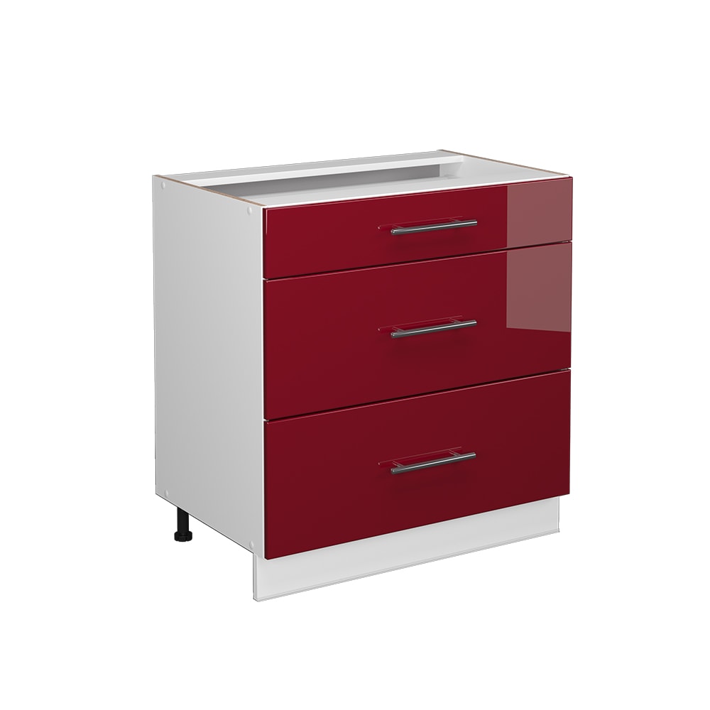 Vicco Badschrank mit 3 Schubladen ohne AP Bordeaux Hochglanz 80x82cm style modern Rot Spanplatte