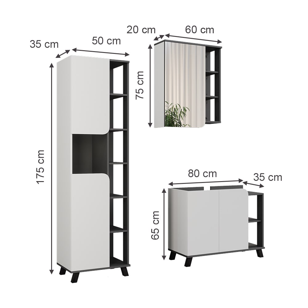 Badmöbel-Set 3-teilig Anthrazit/Weiß 80x65cm - Maisons Du Monde