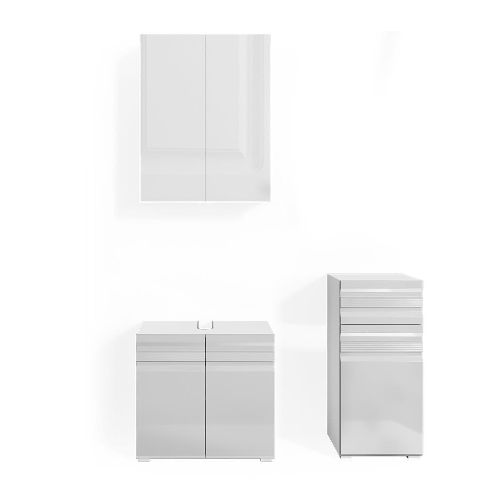 Vicco Badmöbel-Set 3-teilig Weiß Hochglanz 60x56cm style modern Weiß Spanplatte