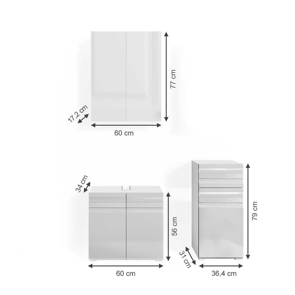 Badmöbel-Set 3-teilig Weiß Hochglanz 60x56cm - Maisons Du Monde