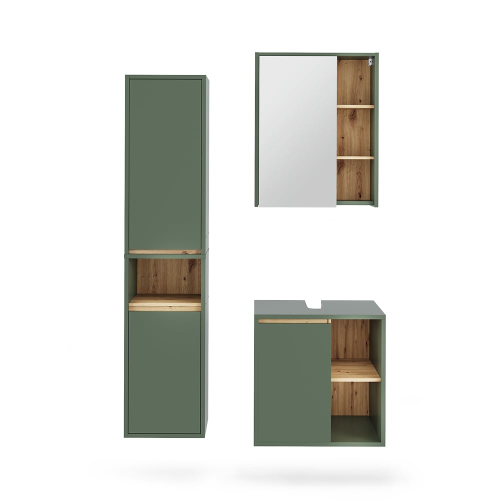 Vicco Badmöbel-Set 3-teilig Grün/Artisan-Eiche 60x60cm style modern Grün Spanplatte