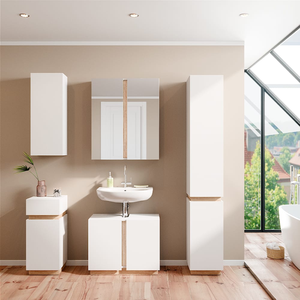 Midischrank mit Tür und Schublade, Weiß 33 x 75.5cm - Maisons Du