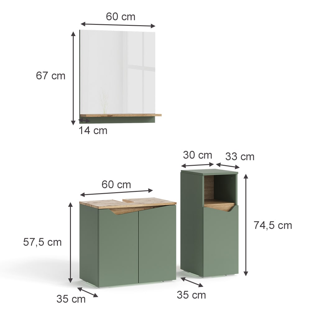 Badmöbel-Set 3-teilig Grün/Artisan-Eiche 60x57.5cm - Maisons Du