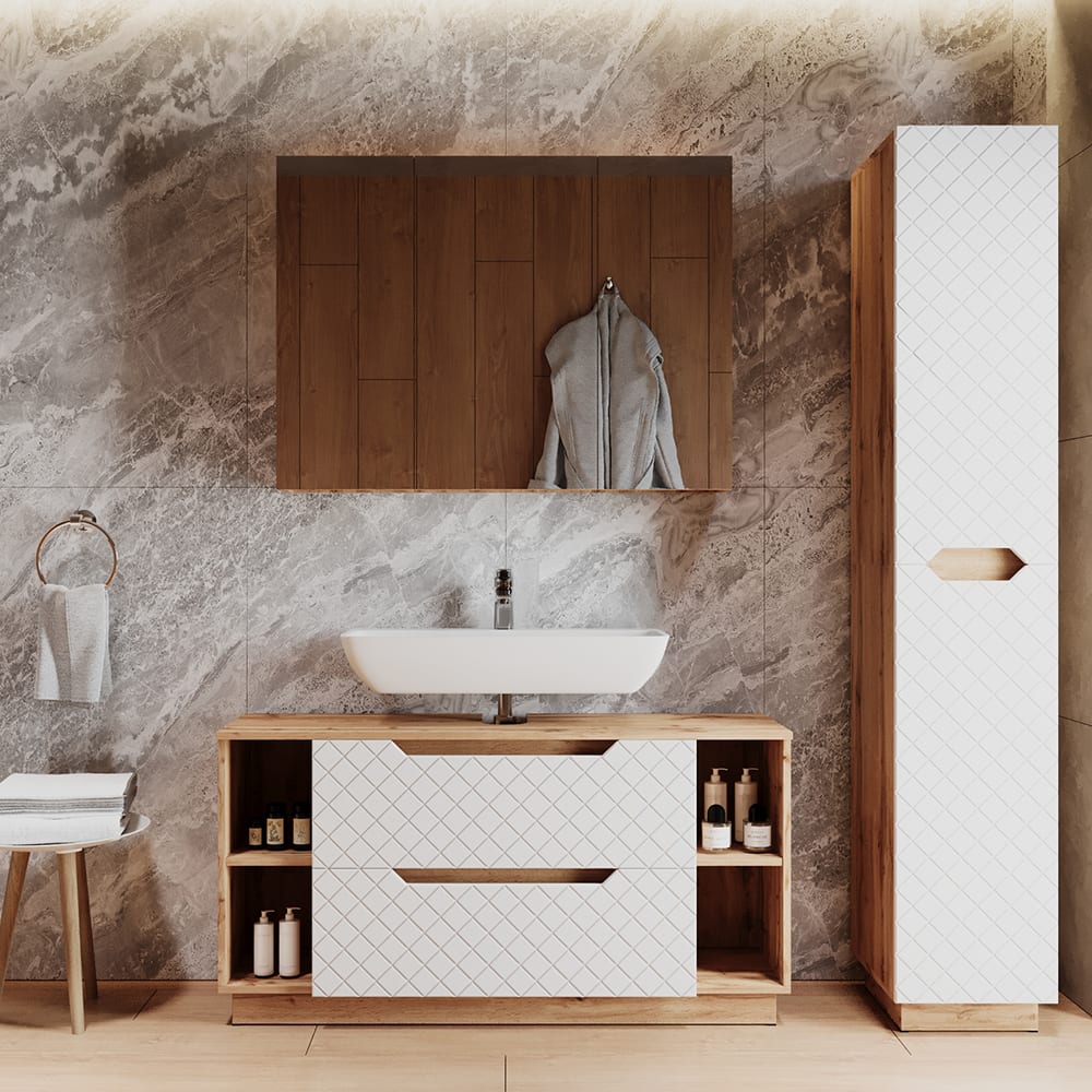 Badmöbel-Set 3-teilig Weiß 120x62.5cm - Maisons Du Monde