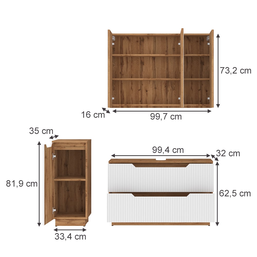 Badmöbel-Set 3-teilig Weiß 100x62.5cm - Maisons Du Monde