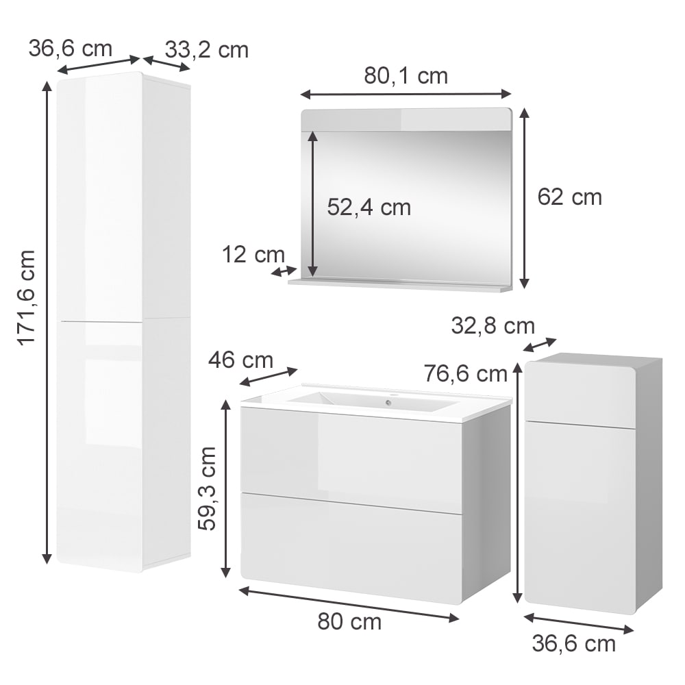 Badmöbel-Set 5-teilig Weiß 80x59.3cm - Maisons Du Monde