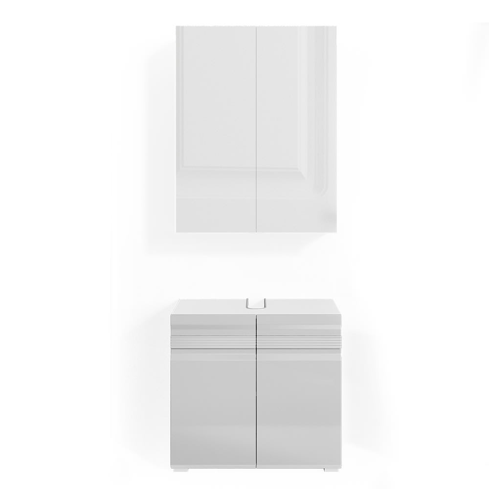 Vicco Badmöbel-Set 2-teilig Weiß Hochglanz 60x56cm style modern Weiß Spanplatte