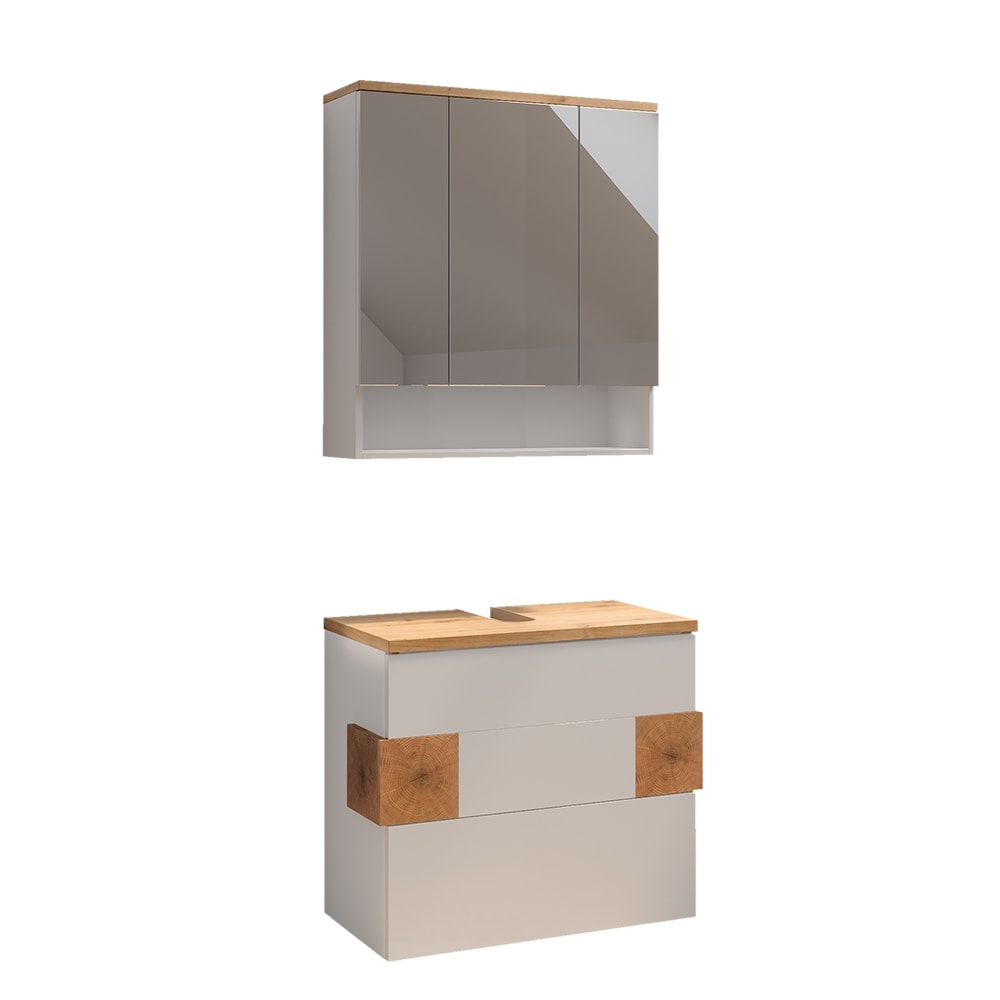Vicco Badmöbel-Set 2-teilig Weiß Hochglanz 70x64.5cm style modern Weiß Spanplatte