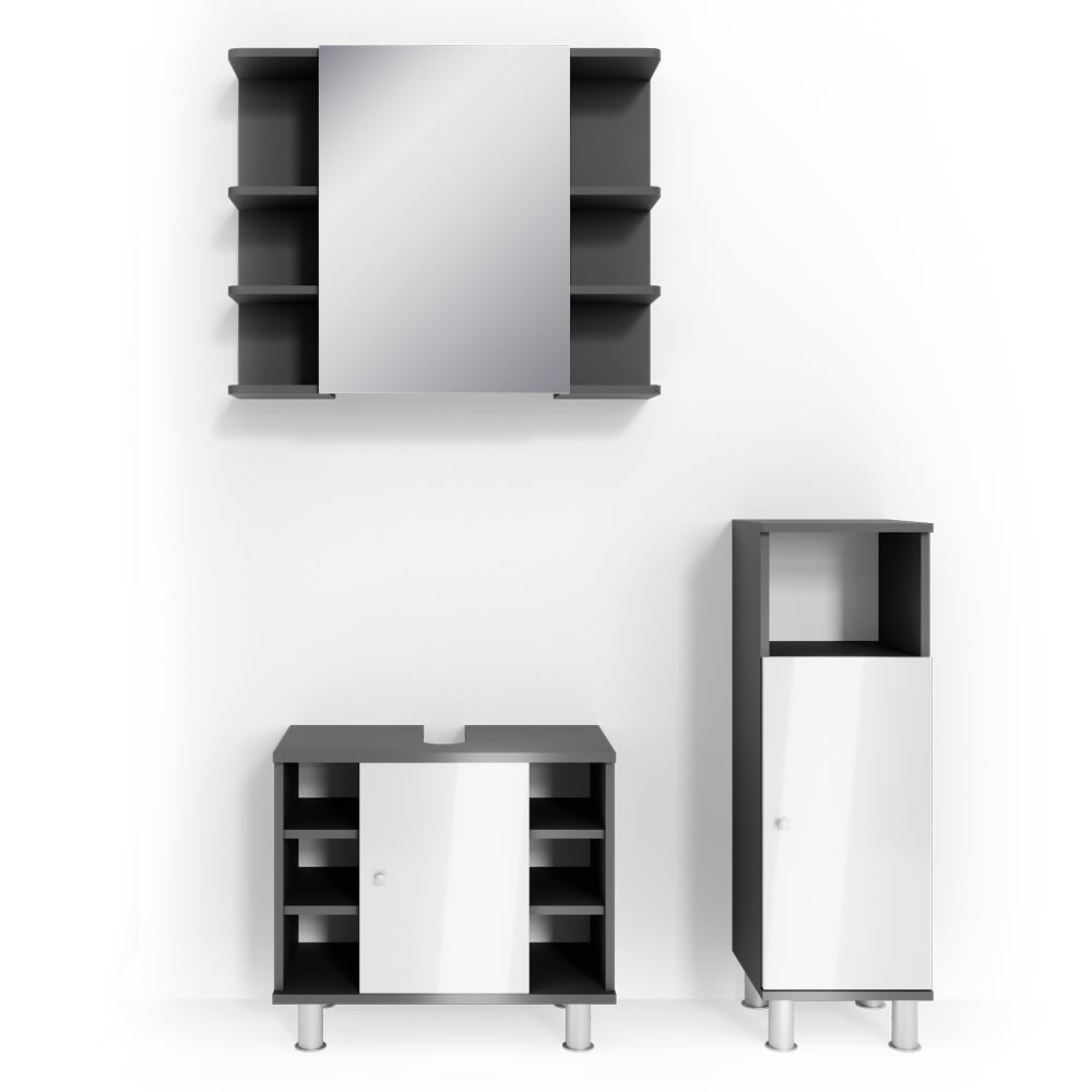 Vicco Badmöbel-Set 3-teilig Anthrazit 60x54cm style modern Grau Spanplatte