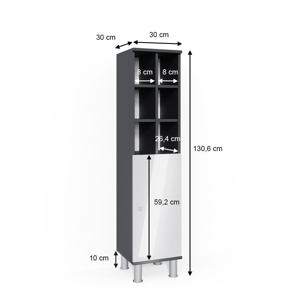 Midischrank große Tür, Weiß Hochglanz 30 x 130.6cm - Maisons Du