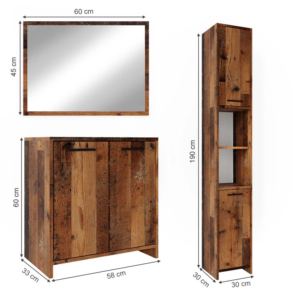 Badmöbel-Set 3-teilig Eiche rustikal 60x60cm - Maisons Du Monde