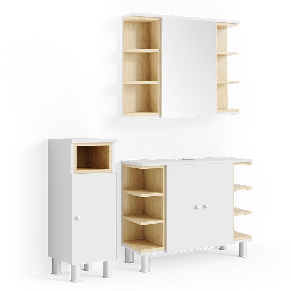 Vicco Badmöbel-Set 3-teilig Weiß 80x64cm style modern Weiß Spanplatte