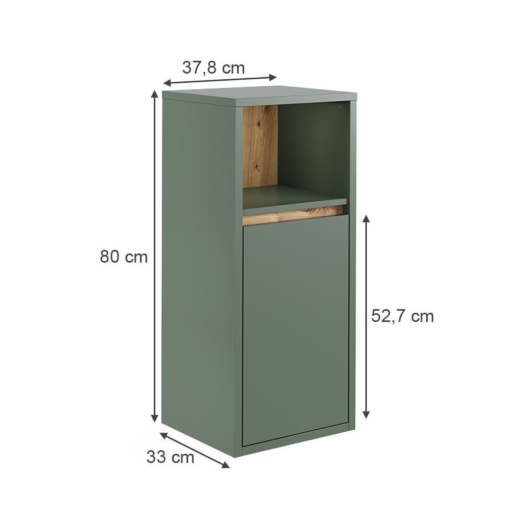 Midischrank mit Tür und offenem Regal Grün/Artisan 33x80cm -