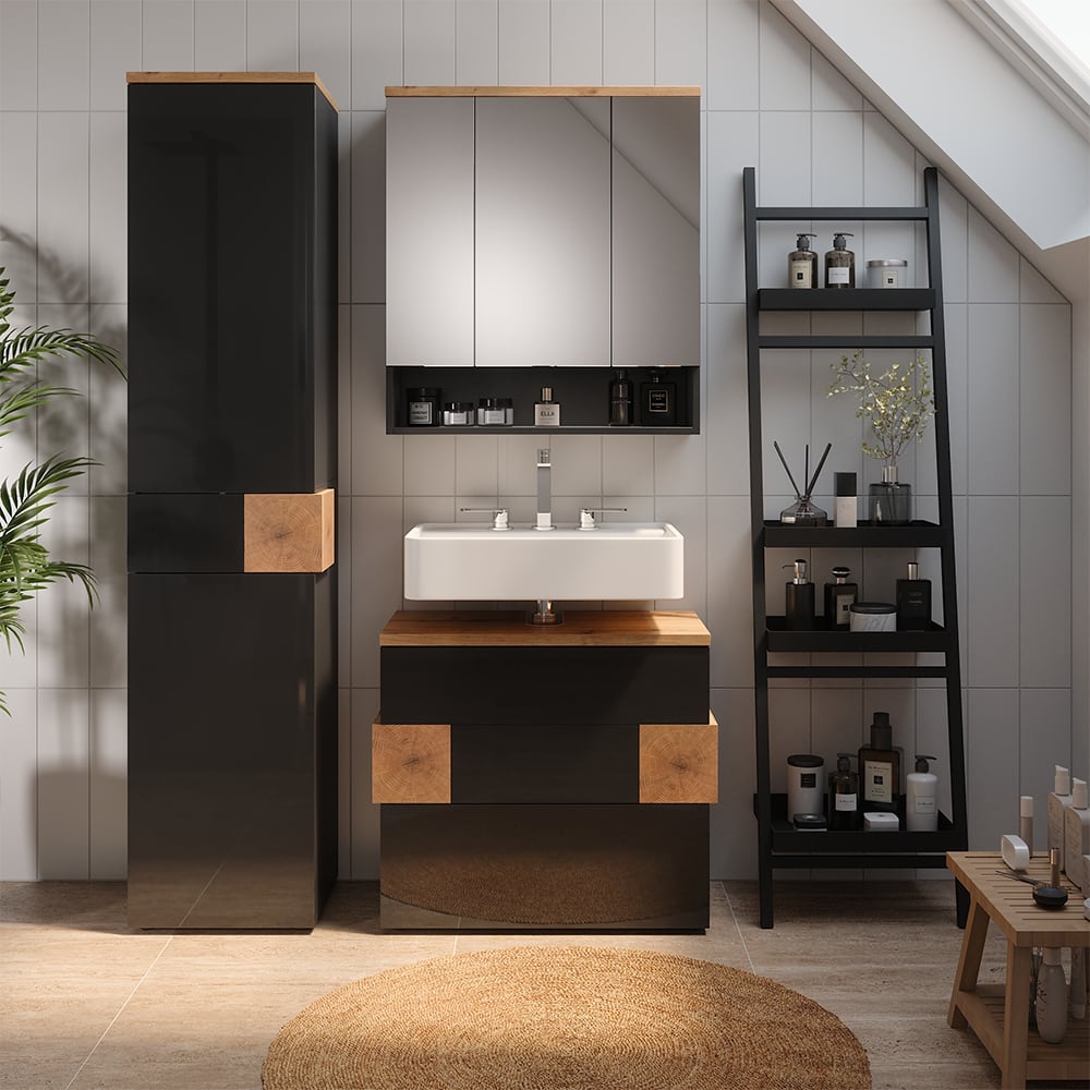 Badmöbel-Set 3-teilig Anthrazit 70x64cm - Maisons Du Monde
