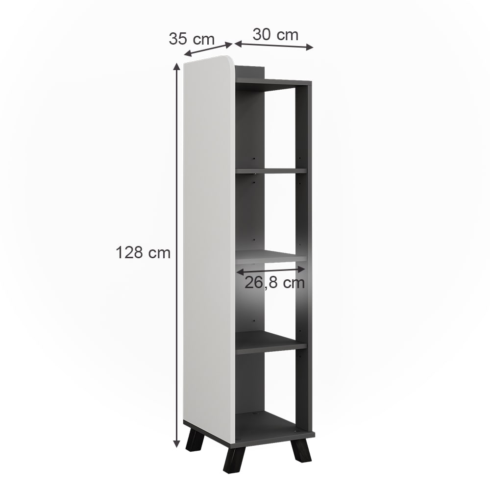 Midischrank mit Fächern Anthrazit/Weiß 30x128cm - Maisons Du