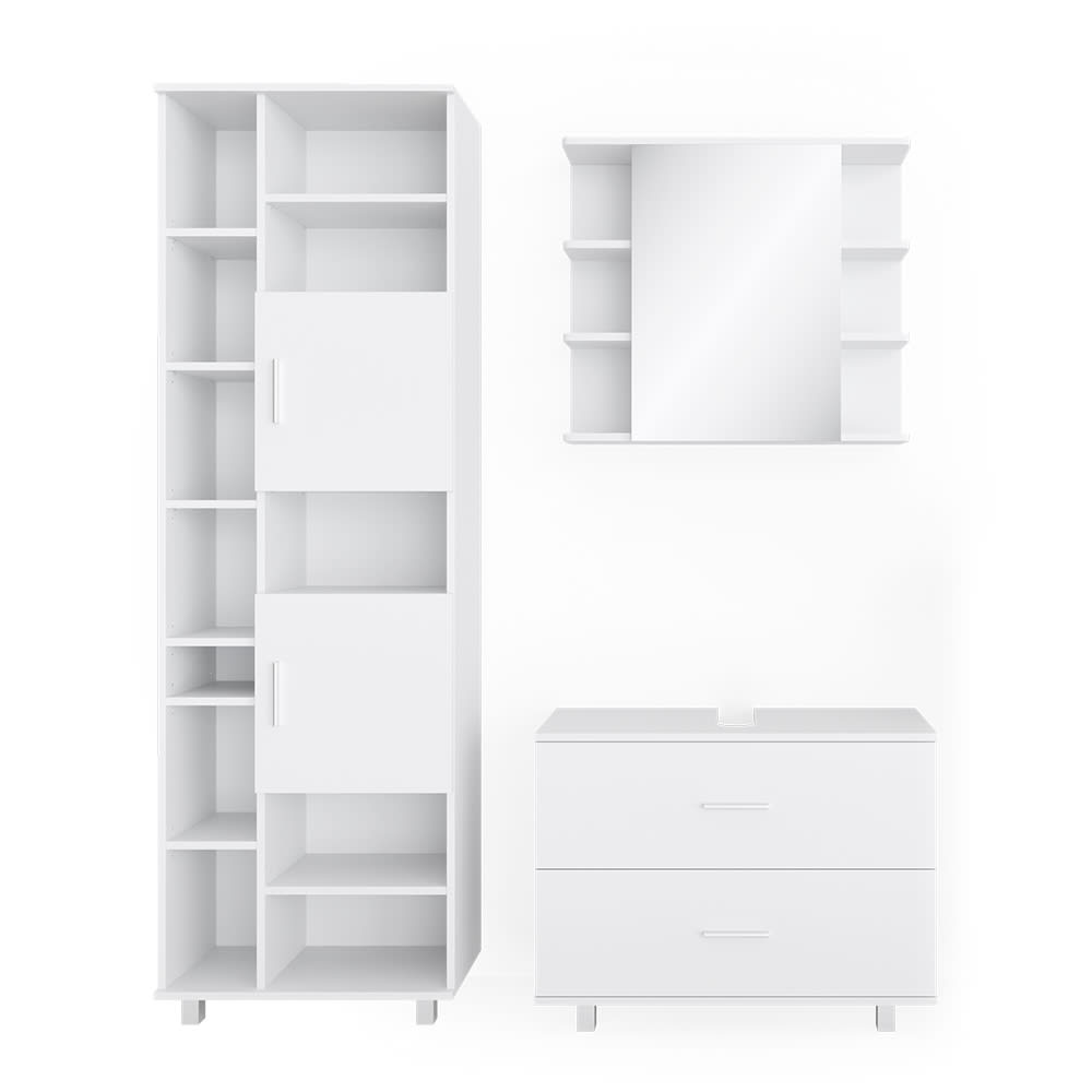 Vicco Badmöbel-Set 3-teilig Weiß 80x60.8cm style modern Weiß Spanplatte