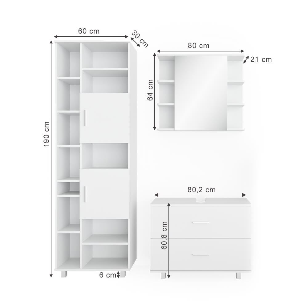 Badmöbel-Set 3-teilig Weiß 80x60.8cm - Maisons Du Monde