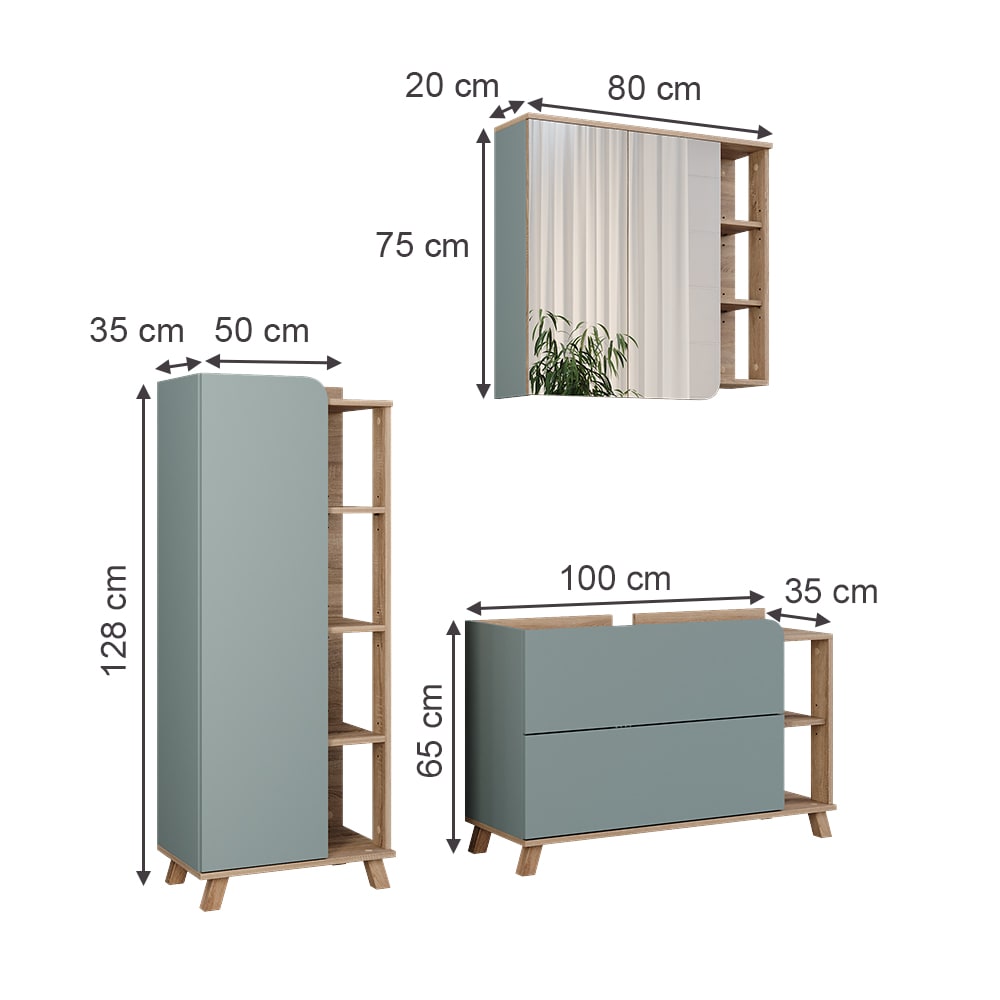 Badmöbel-Set 3-teilig Sonoma/Blau 100x65cm - Maisons Du Monde