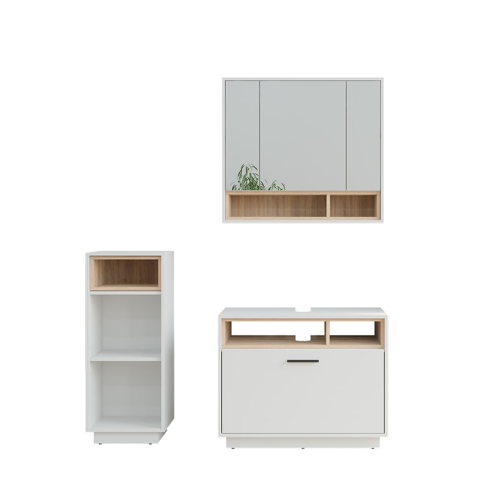 Vicco Badmöbel-Set 3-teilig Weiß/Sonoma 80x64cm style modern Weiß Spanplatte