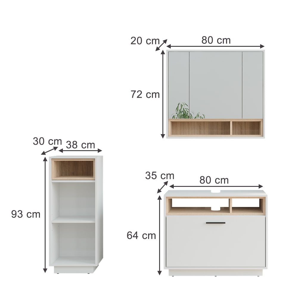 Badmöbel-Set 3-teilig Weiß/Sonoma 80x64cm - Maisons Du Monde