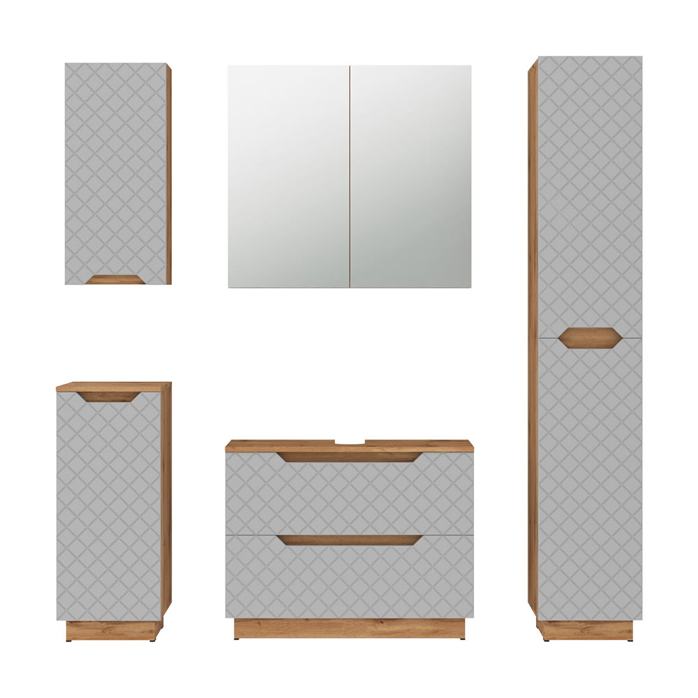 Vicco Badmöbel-Set 5-teilig Grau 80x62.5cm style modern Grau Spanplatte