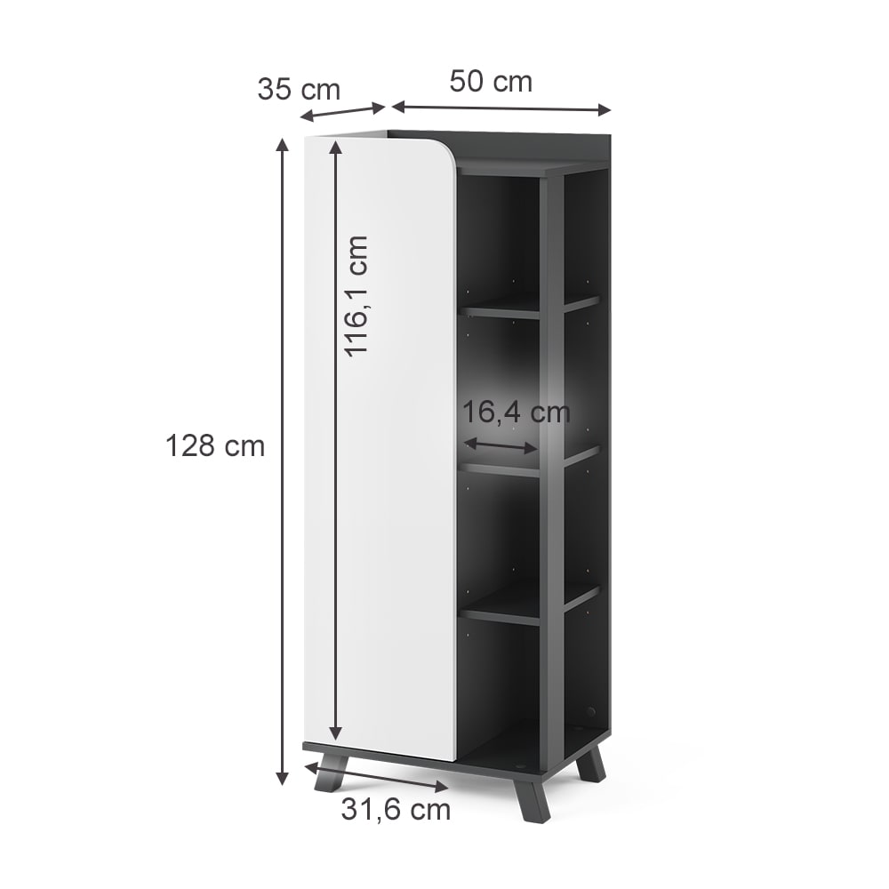 Midischrank mit Tür und offenen Fächern Anthrazit 50x128cm -