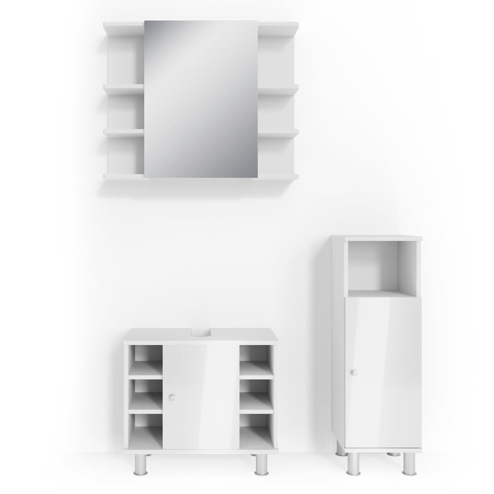 Vicco Badmöbel-Set 3-teilig Weiß Hochglanz 60x54cm style modern Weiß Spanplatte
