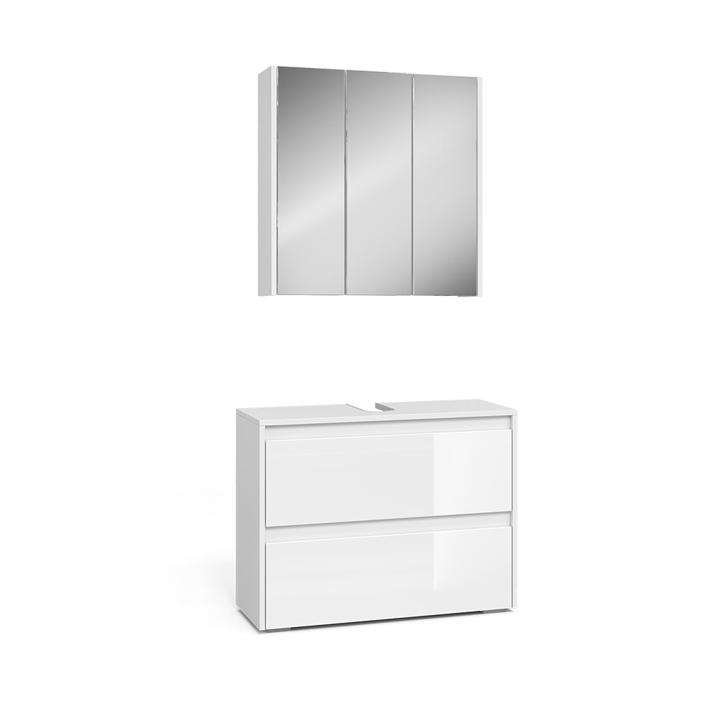 Vicco Badmöbel-Set 2-teilig Weiß Hochglanz 80x62cm style modern Weiß Spanplatte