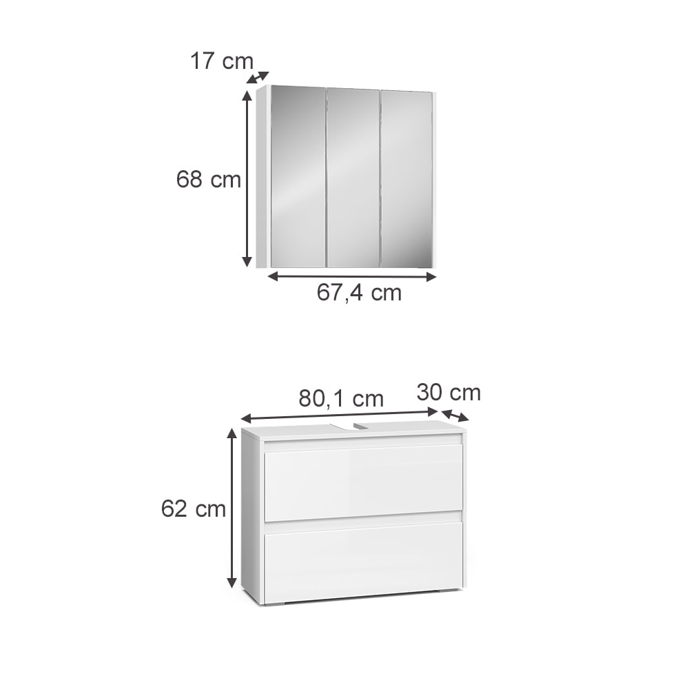 Badmöbel-Set 2-teilig Weiß Hochglanz 80x62cm - Maisons Du Monde