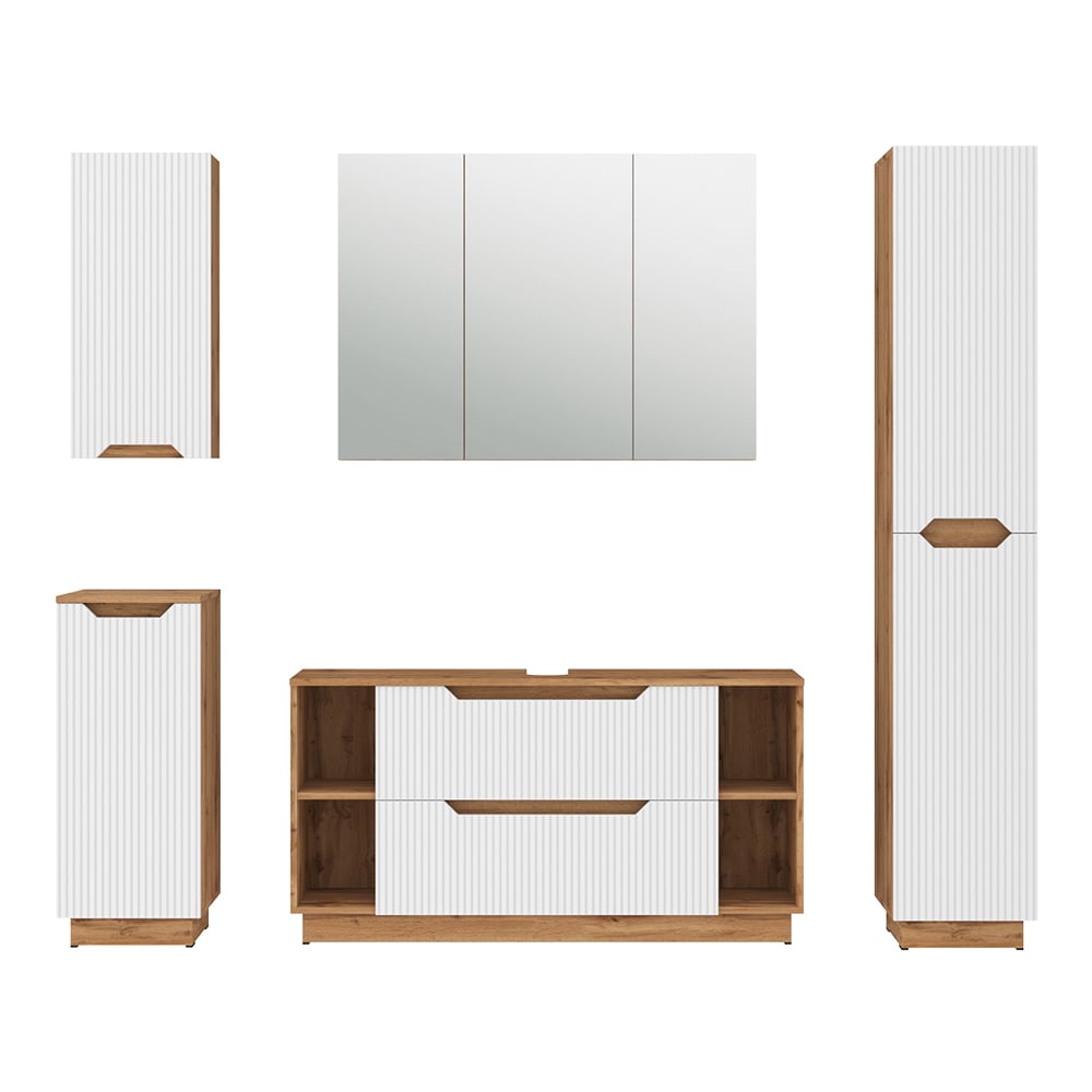 Vicco Badmöbel-Set 5-teilig Weiß 120x62.5cm style modern Weiß Spanplatte