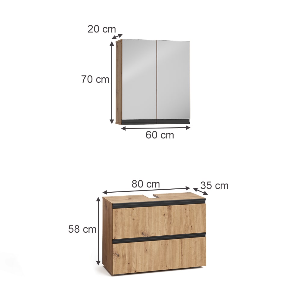 Badmöbel-Set 2-teilig Artisan-Eiche 80x58cm - Maisons Du Monde