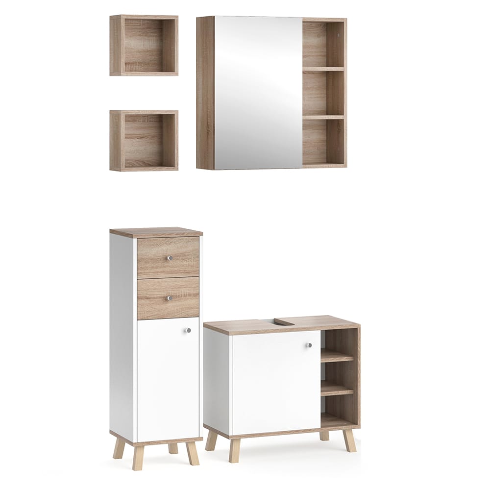 Vicco Badmöbel-Set 5-teilig Weiß 60x54cm style modern Weiß Spanplatte
