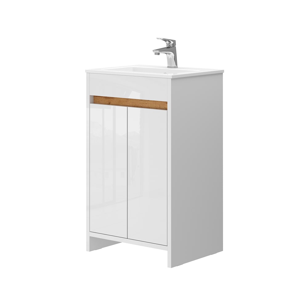 Vicco Waschbeckenunterschrank 2-teilig Weiß Hochglanz 50x80.4cm style modern Weiß Spanplatte
