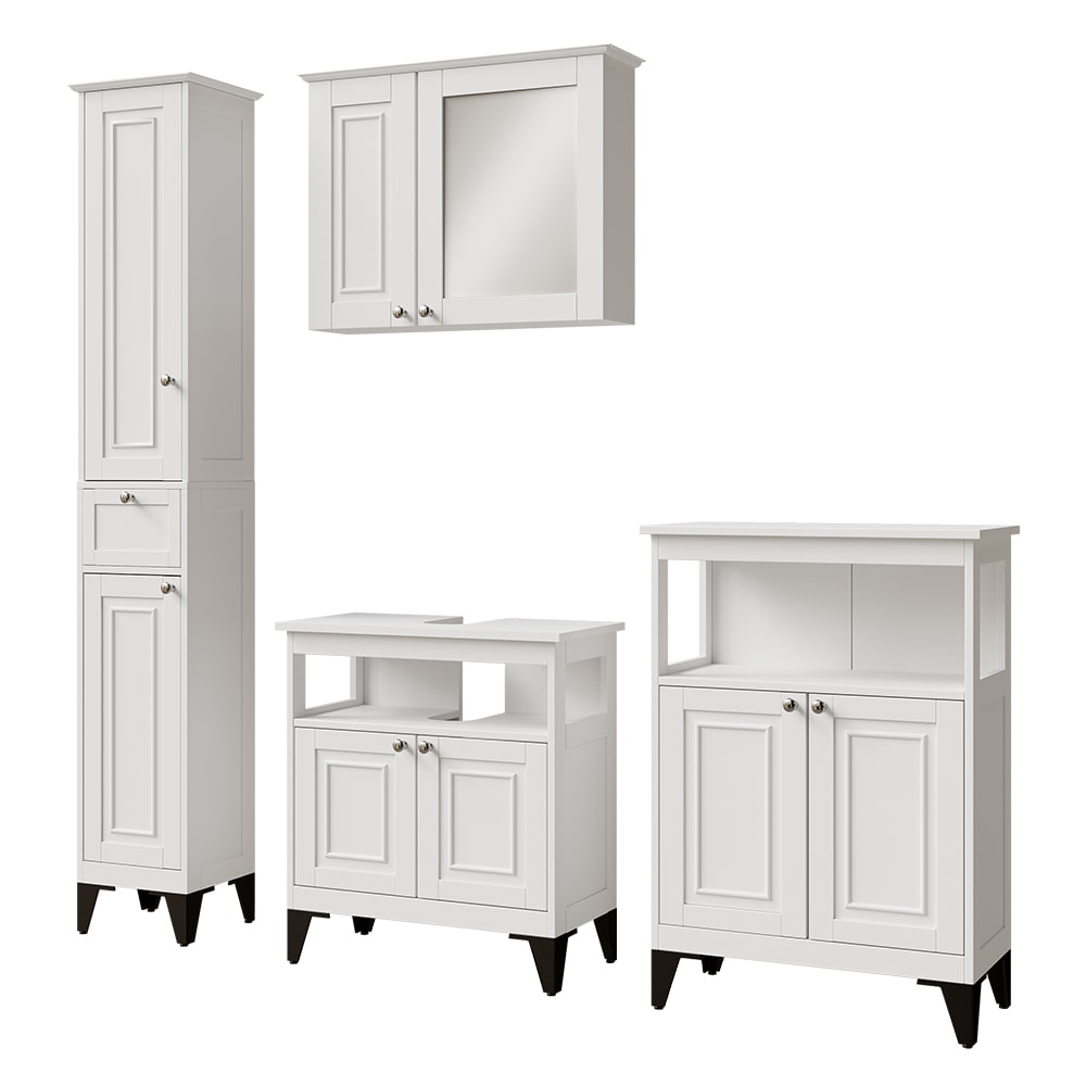 Vicco Badmöbel-Set 4-teilig Weiß 60x65cm style modern Weiß Spanplatte