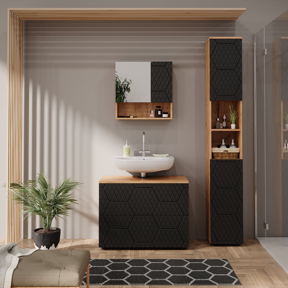 Badmöbel-Set 3-teilig Anthrazit mit Wabenstruktur 80x58.6cm -