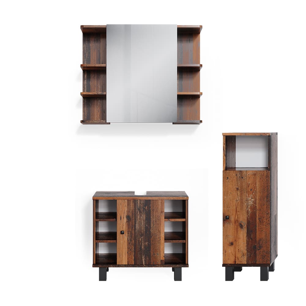 Vicco Badmöbel-Set 3-teilig Eiche rustikal 60x54cm style modern Braun Spanplatte