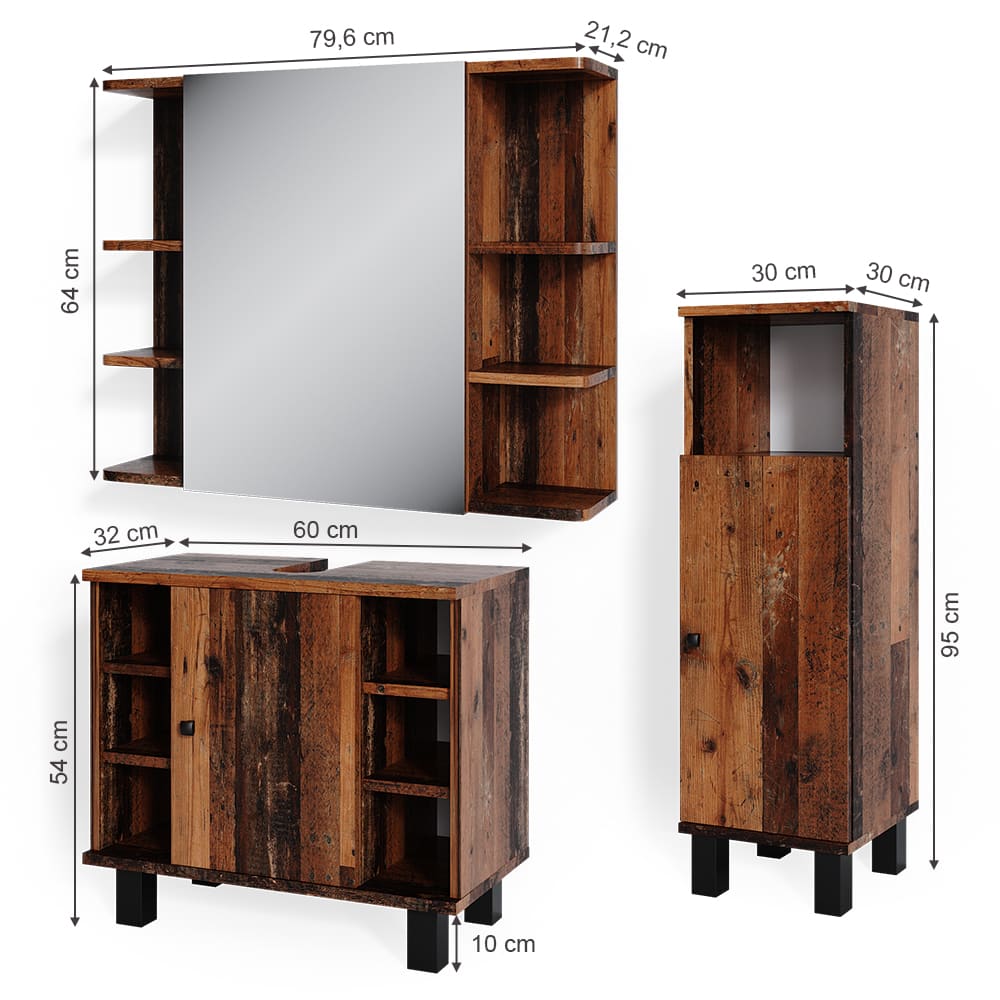 Badmöbel-Set 3-teilig Eiche rustikal 60x54cm - Maisons Du Monde